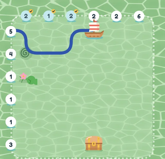 Een bord uit de jungle-rivier, met een half getrokken route.