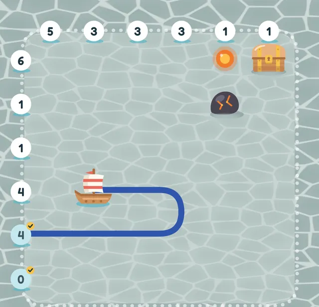 Een bord uit het vulkaaneiland, met een half getrokken route.